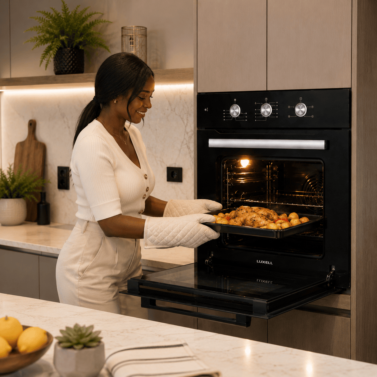 Luxell Built-In Ovens Luxell 60cm 54L Black Glass Built-In Electric Oven with Convection & 8 Cooking Functions - A6-SF3