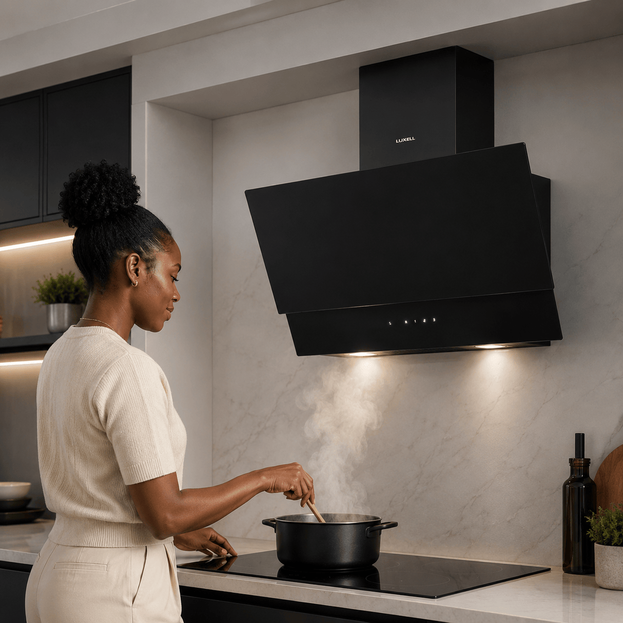 Luxell Wall-mounted angled cooker hood Luxell 60cm Angled Glass Cooker Hood with 650m³/h Extraction & Touch Control - DA6-835