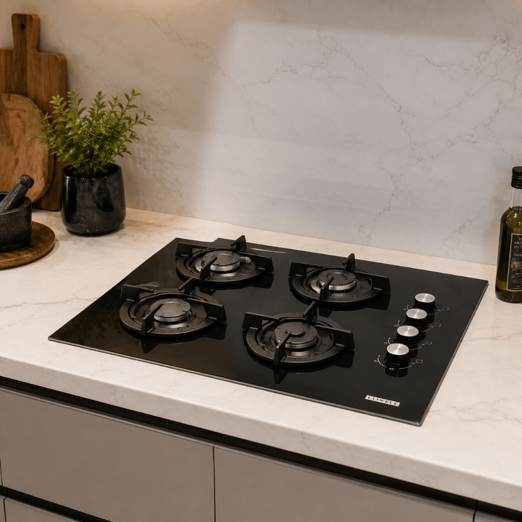 Luxell Built-In Kitchen Appliances Luxell 60cm Black Glass 3-Piece Built-In Kitchen Set with 4-Burner Hob, 650m³/h Hood & Convection Oven - LXSET-60-BG-M