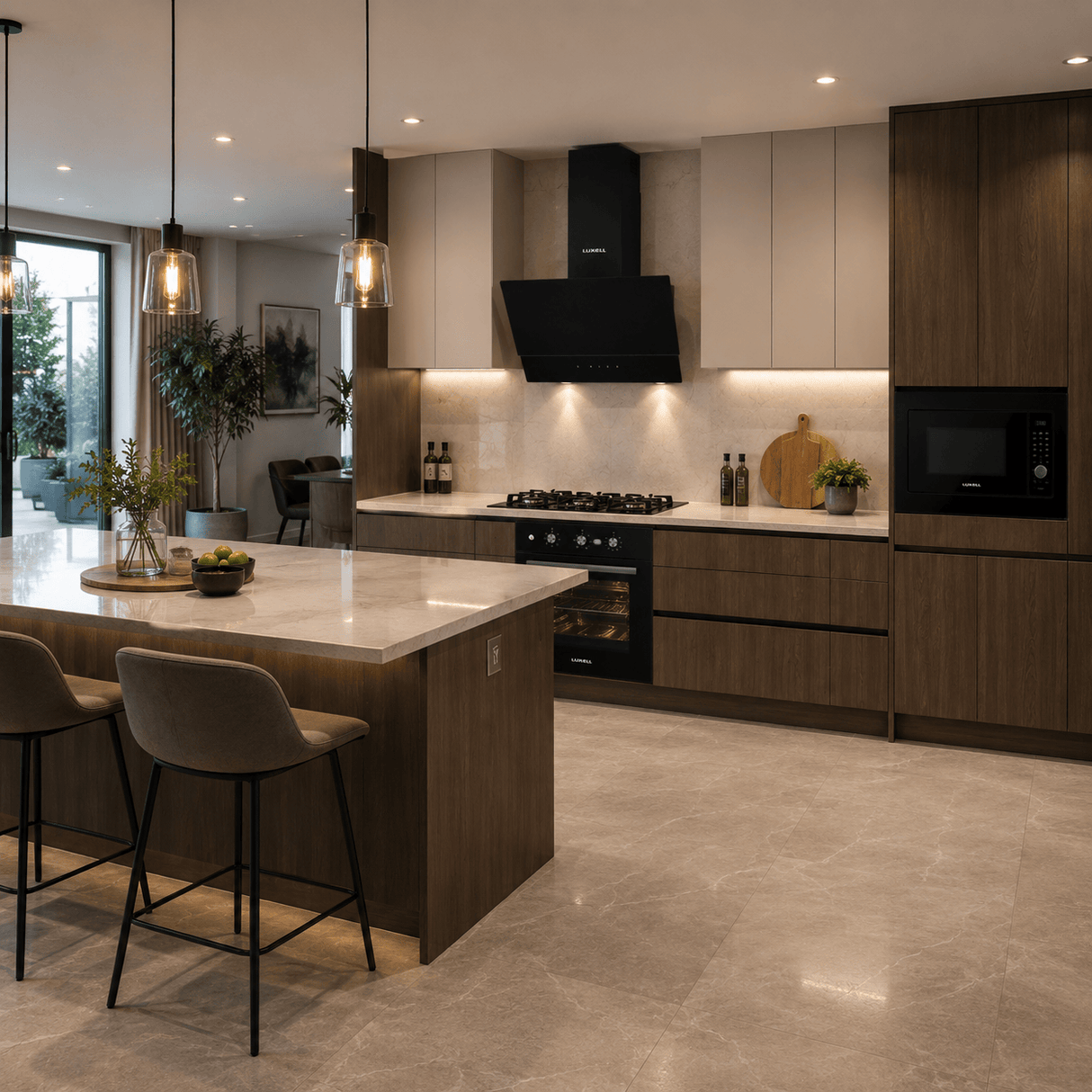 Luxell Built-In Kitchen Appliances Luxell 60cm Kehribar Glass 3-Piece Built-In Kitchen Set with 4-Burner Hob, 650m³/h Hood & Convection Oven - LXSET-60-KG-M