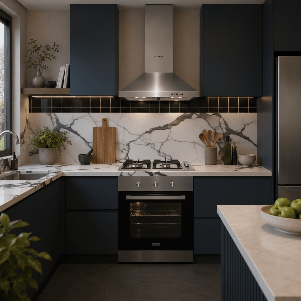 Luxell Built-In Kitchen Appliances Luxell 60cm Stainless Steel 3-Piece Built-In Kitchen Set with 4-Burner Hob, Pyramid Hood & 57L Turbo Oven - LXSET-60-SS-M