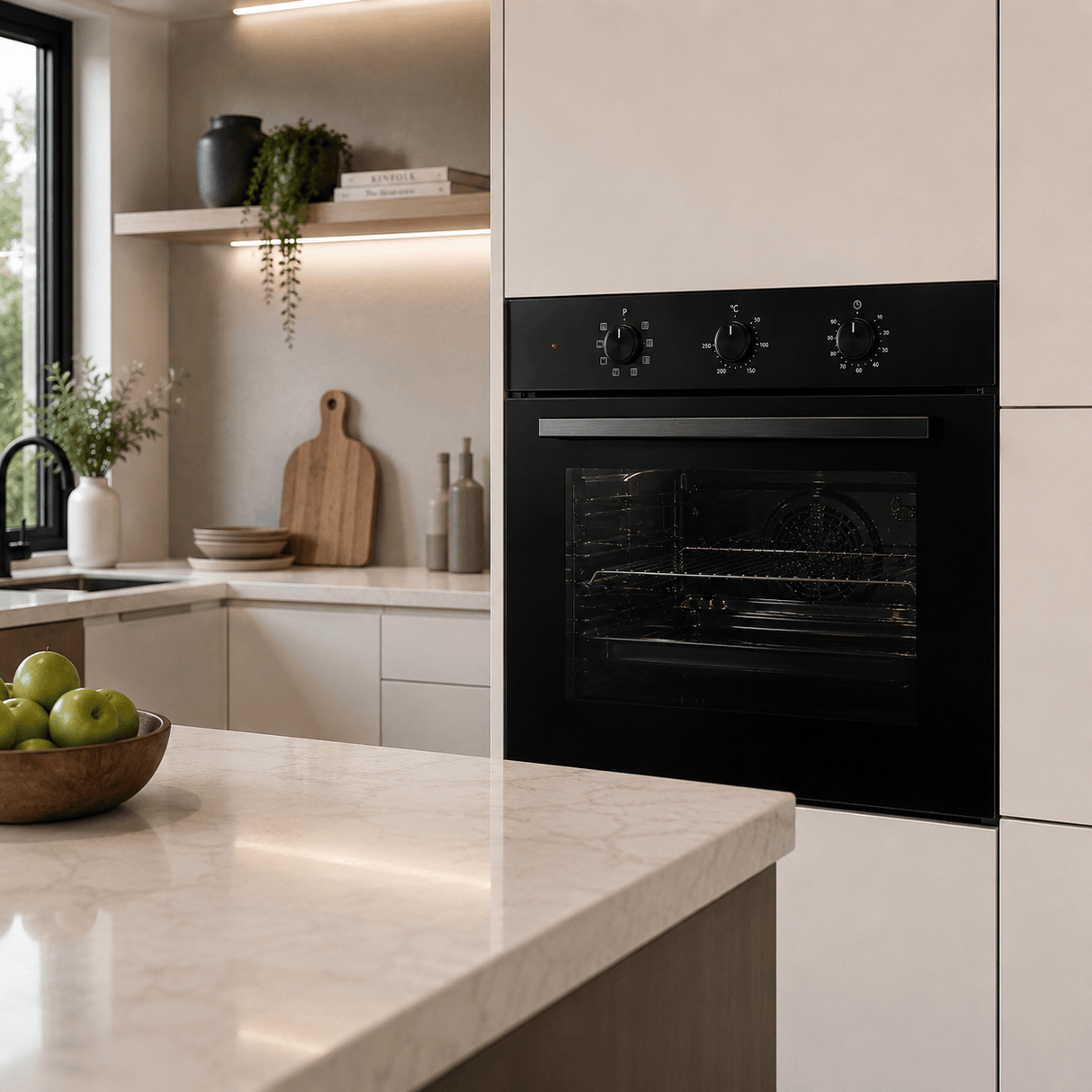 Luxell Built-In Kitchen Appliances Luxell 90cm Black Glass 3-Piece Built-In Kitchen Set with 5-Burner Hob, 650m³/h Hood & 105L Double-Fan Oven - LXSET-90-90M