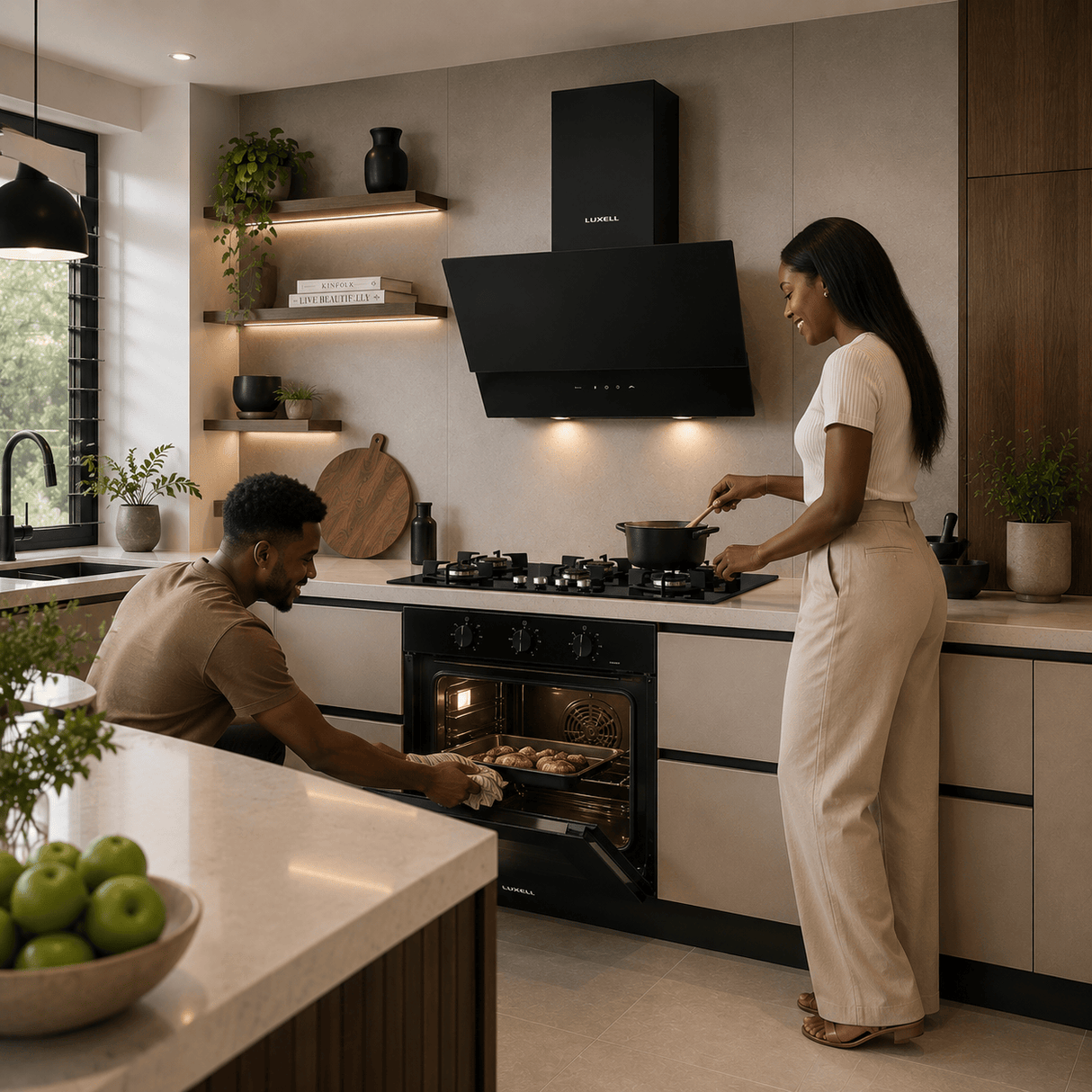 Luxell Built-In Kitchen Appliances Luxell 90cm Black Glass 3-Piece Built-In Kitchen Set with 5-Burner Hob, 650m³/h Hood & 88L Turbo Oven - LXSET-90-88M
