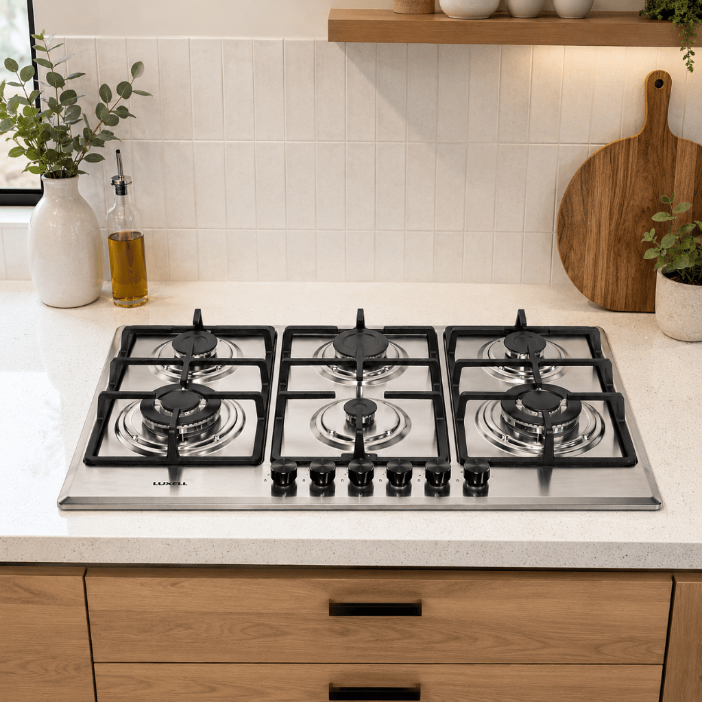 Luxell Built-In Kitchen Appliances Luxell 90cm Stainless Steel 3-Piece Built-In Kitchen Set with 105L Double-Fan Oven & 5- or 6-Burner Hob - LXSET-90-SS