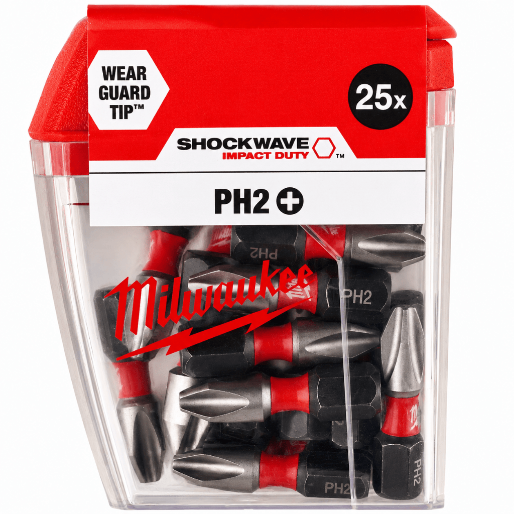 Milwaukee Screwdriver Bits Milwaukee 25 Pieces Shockwave Impact Duty Screwdriver Bit Set PH2 25MM - 4932430853