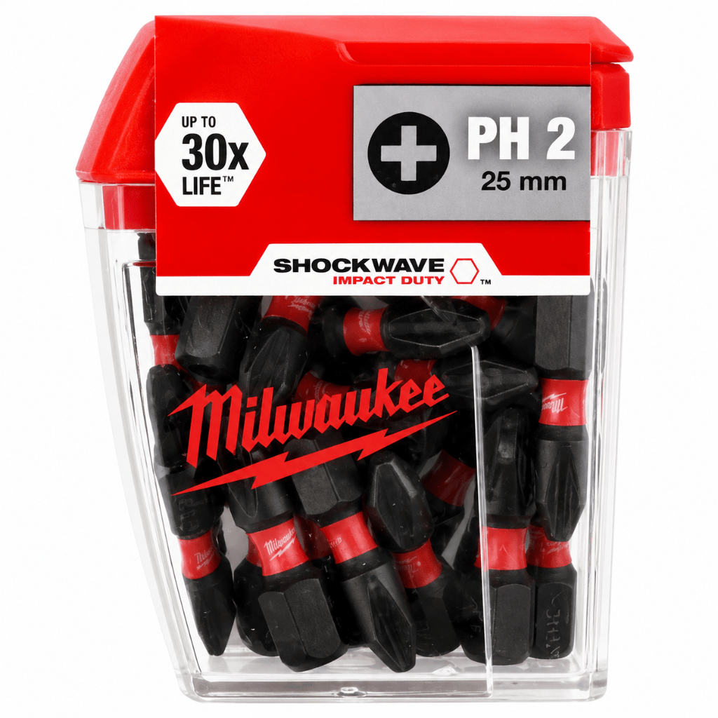 Milwaukee Screwdriver Bits Milwaukee 25 Pieces Shockwave Impact Duty Screwdriver Bit Set PH2 25MM - 4932430853