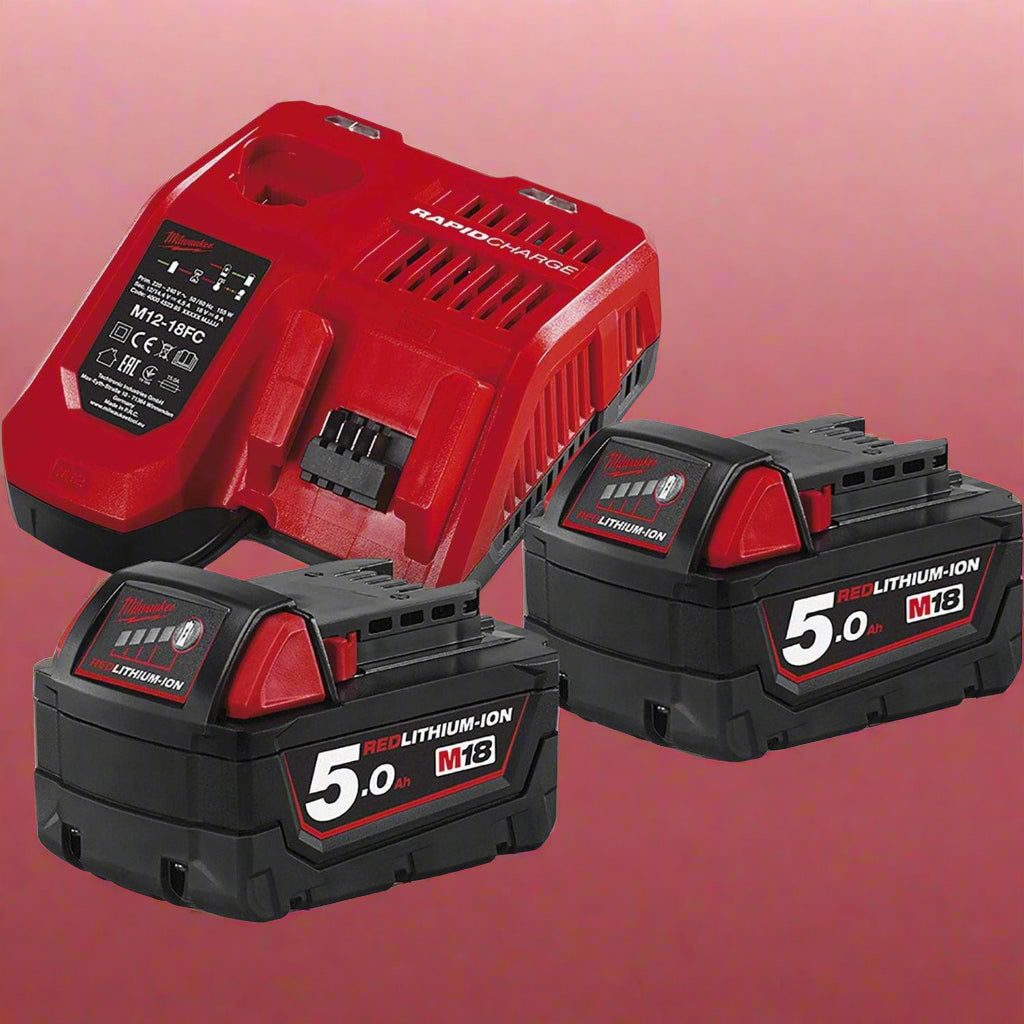 Milwaukee Batteries & Chargers Milwaukee M18™ 2 Pair 5.0 Ah Battery & Multi Voltage Fast Charger 18V Pack- M18 NRG-502
