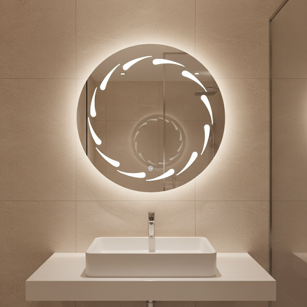 Round Led Touch Screen Bathroom Mirror 50cm x 50cm