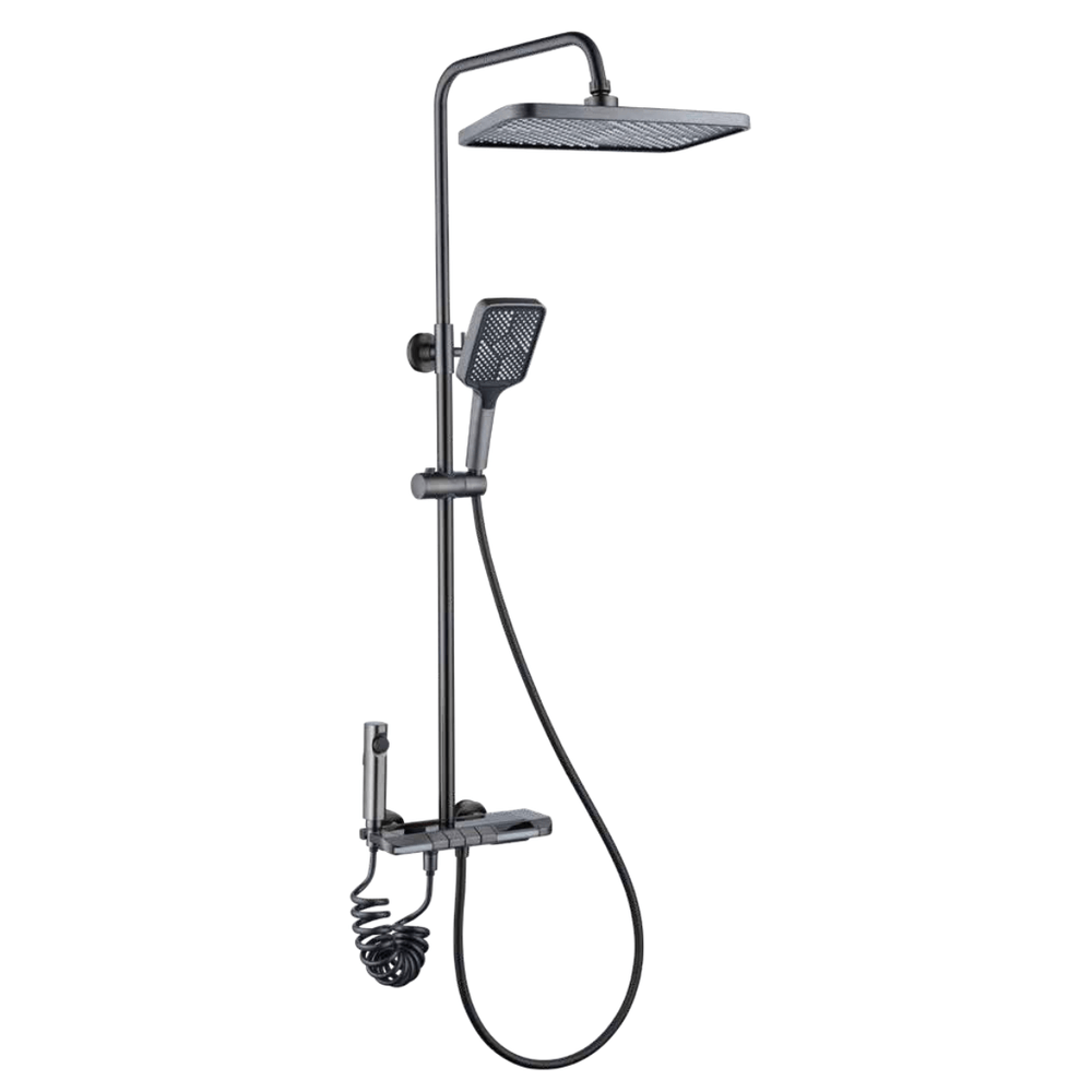 Nate bathroom Shower Set Doli Bathroom Gun Grey Wall Mounted Four-Function Square Rain Shower Set with Temperature Reader, Led Light & Timer - 5BN