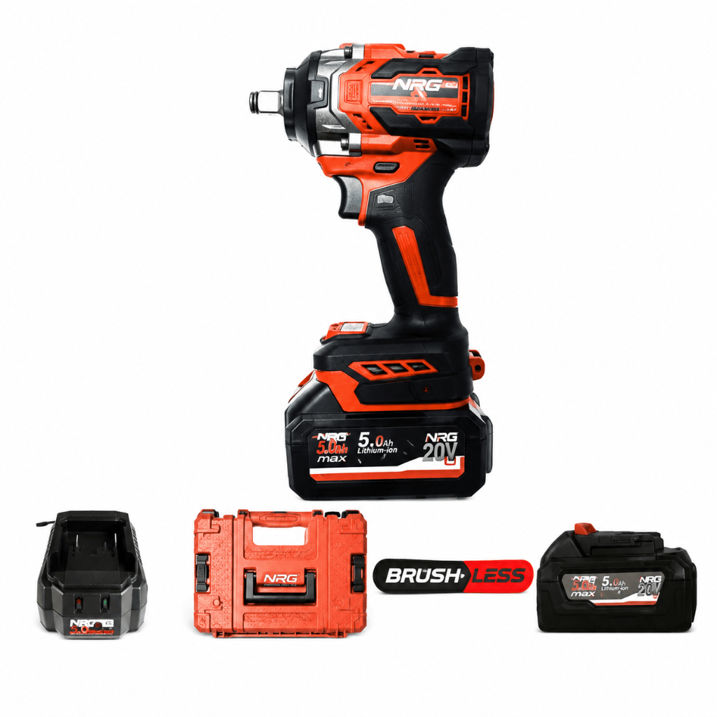 NRG Impact Wrench & Driver NRG 20V Brushless Cordless Impact Wrench Kit 1/2" with 2×5.0Ah Batteries - NBIW20V-502