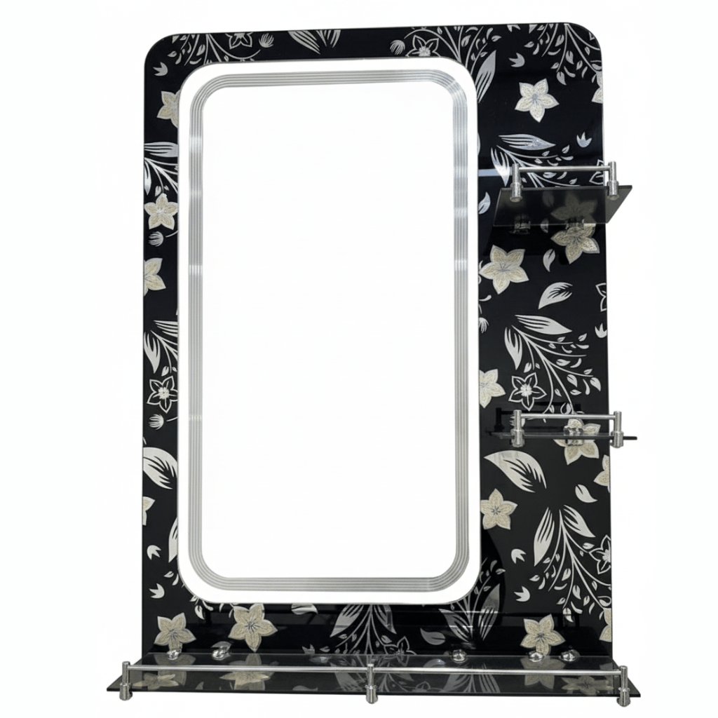 Padmore Bathroom Mirrors Dark Flower Bathroom Mirror with Triple Glass Shelf 50x70cm