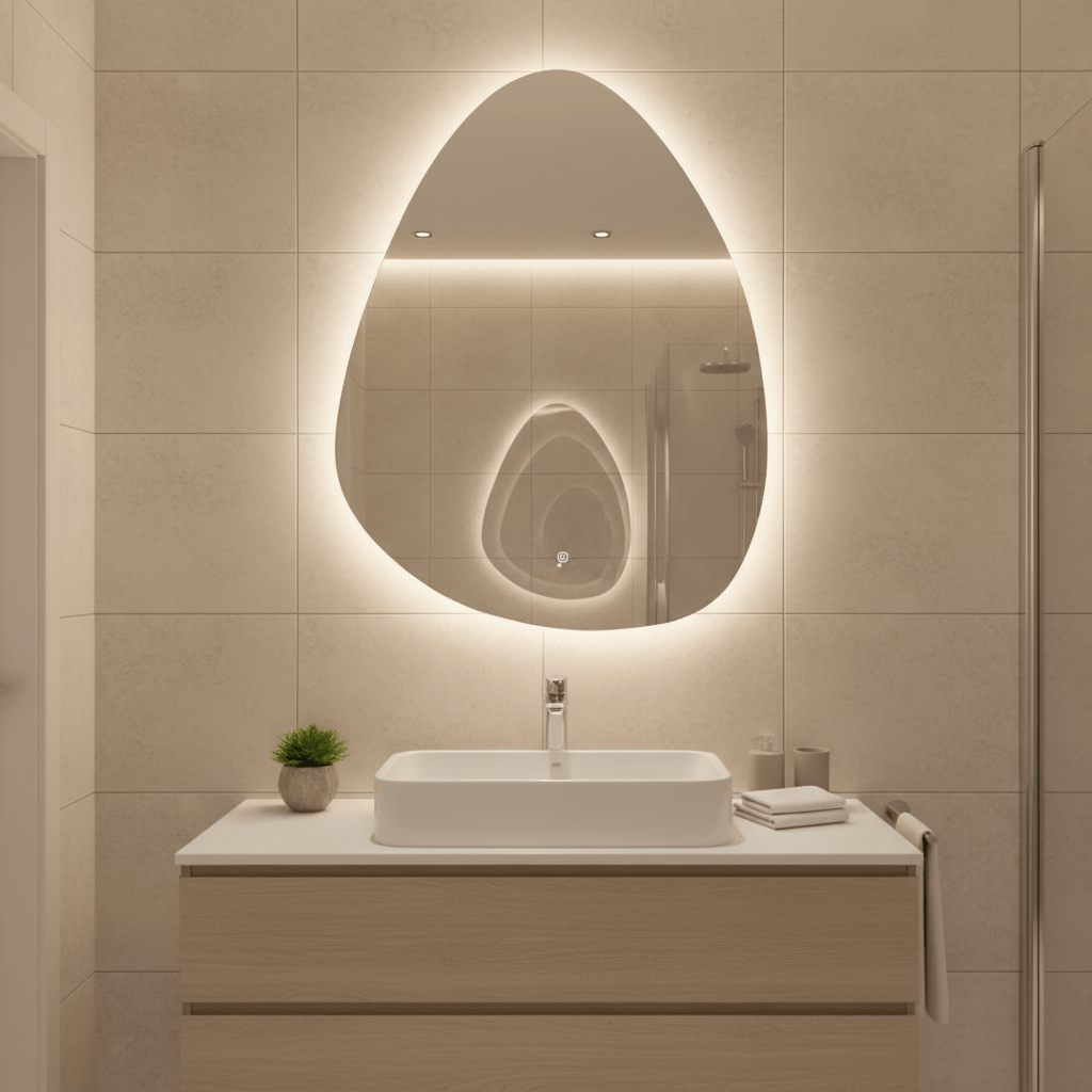 Padmore Bathroom Mirrors Irregular Wall Mount Touch Screen LED Vanity Mirror 60x40cm