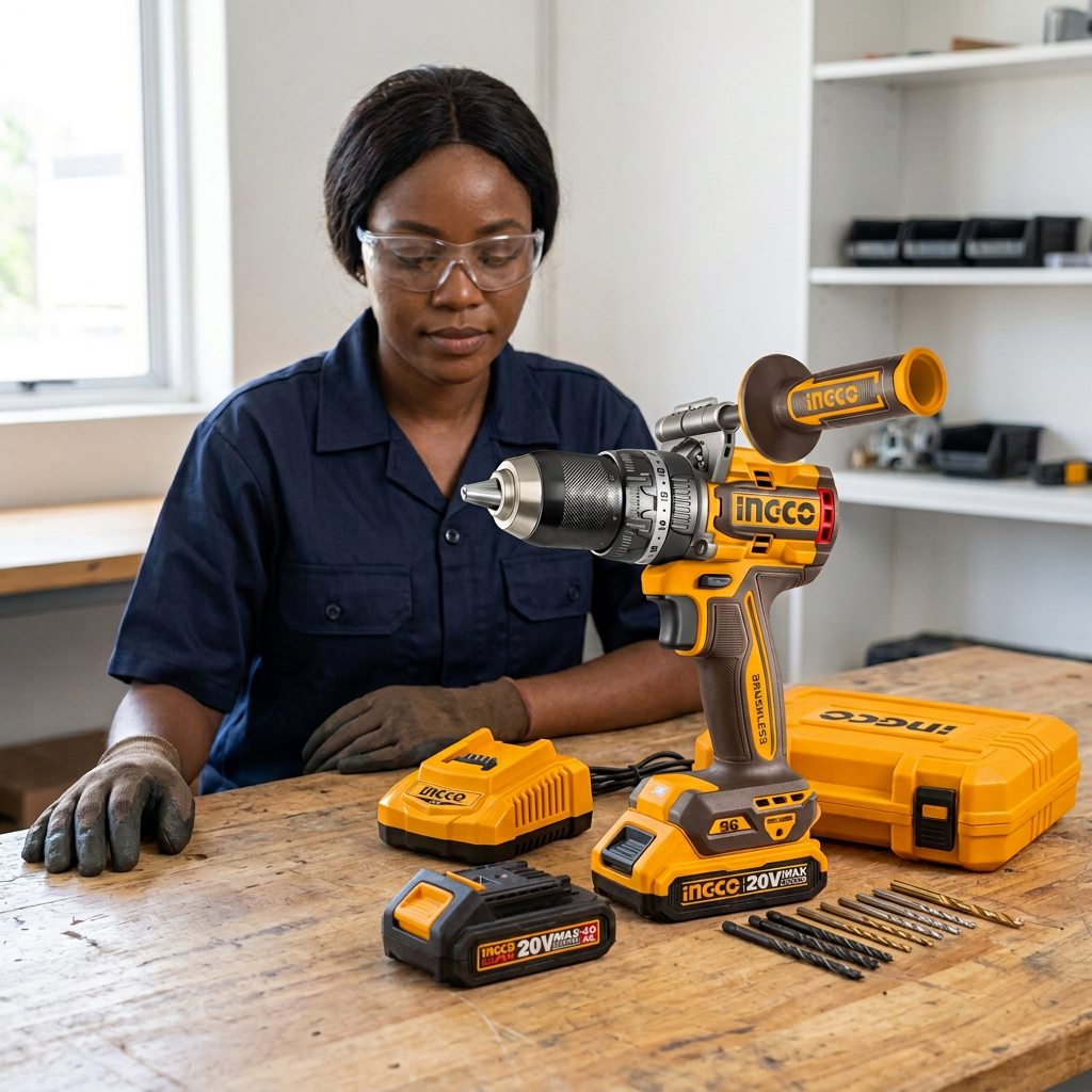 Professional technician with the Ingco impact drill kit