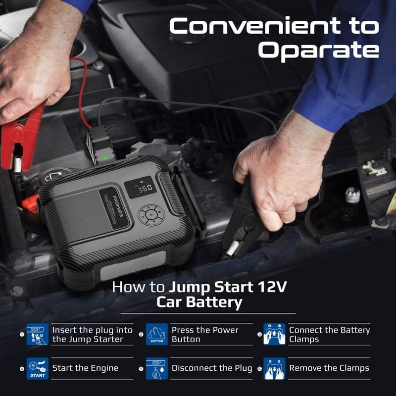 Promate Auto Battery Accessories Promate 1200A/12V Heavy Duty Car Jump Starter with 150PSI Air Compressor & Power Bank - PatrolPack