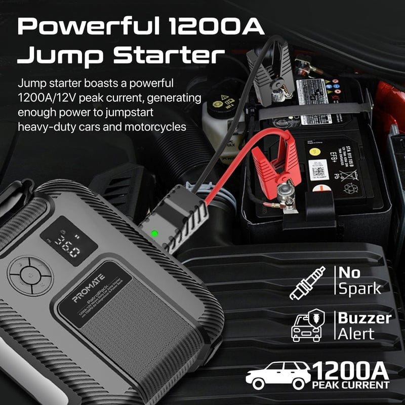Promate Auto Battery Accessories Promate 1200A/12V Heavy Duty Car Jump Starter with 150PSI Air Compressor & Power Bank - PatrolPack