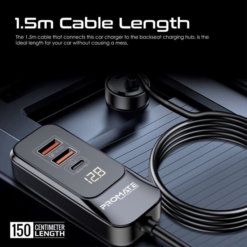 Promate Power & Charging Accessories Promate 120W RapidCharge™ Car Charger with Multi-Port Backseat Charging Hub - Gearhub-120W