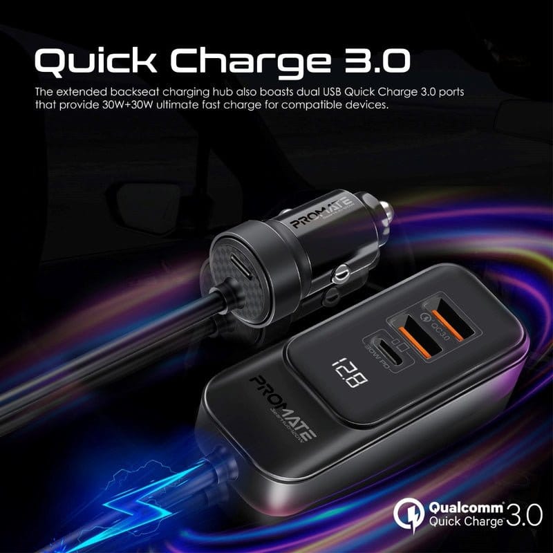 Promate Power & Charging Accessories Promate 120W RapidCharge™ Car Charger with Multi-Port Backseat Charging Hub - Gearhub-120W