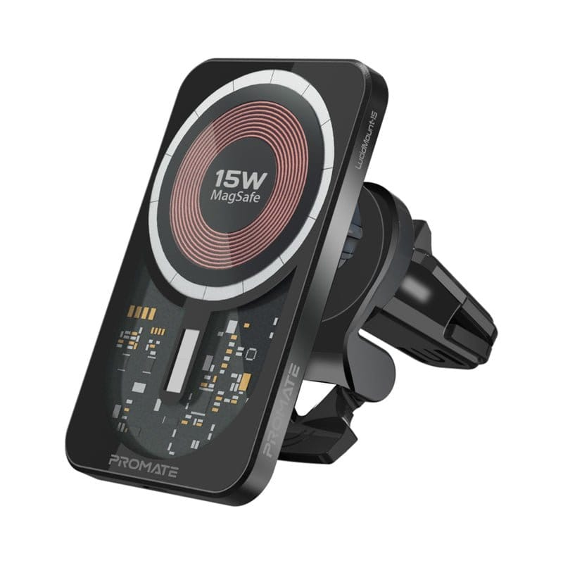 Promate Power & Charging Accessories Promate 15W MagSafe Transparent Car Wireless Charger - LucidMount-15