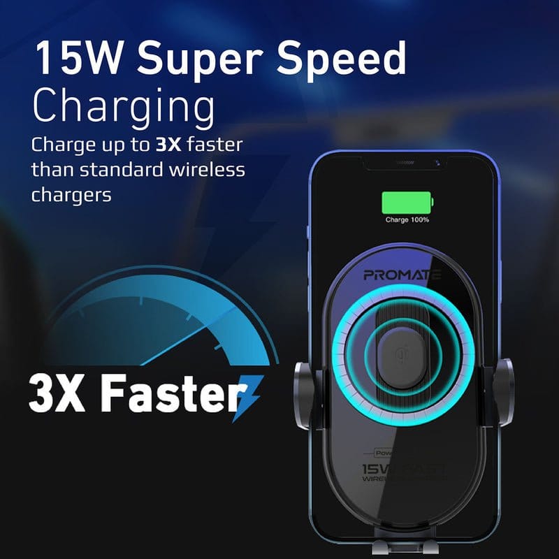 Promate Power & Charging Accessories Promate 15W Smart Sensor Car Wireless Charger - PowerMount-15W