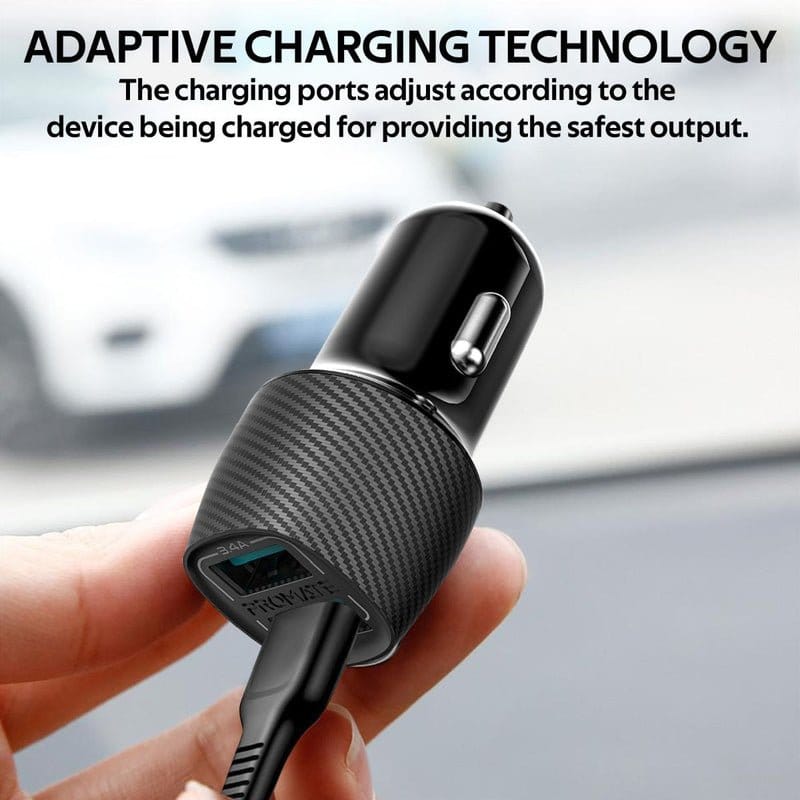 Promate Power & Charging Accessories Promate 3.4A Dual Car Charger with USB-A Port & Lightning Charging Cable - Voltrip-i