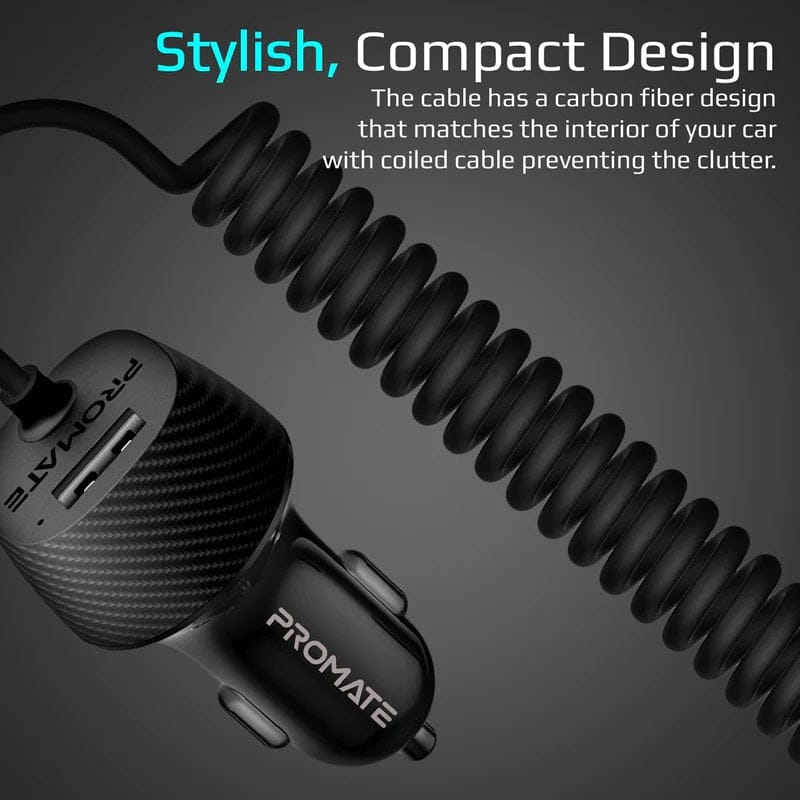 Promate Power & Charging Accessories Promate 3.4A Dual Car Charger with USB-A Port & Lightning Charging Cable - Voltrip-i