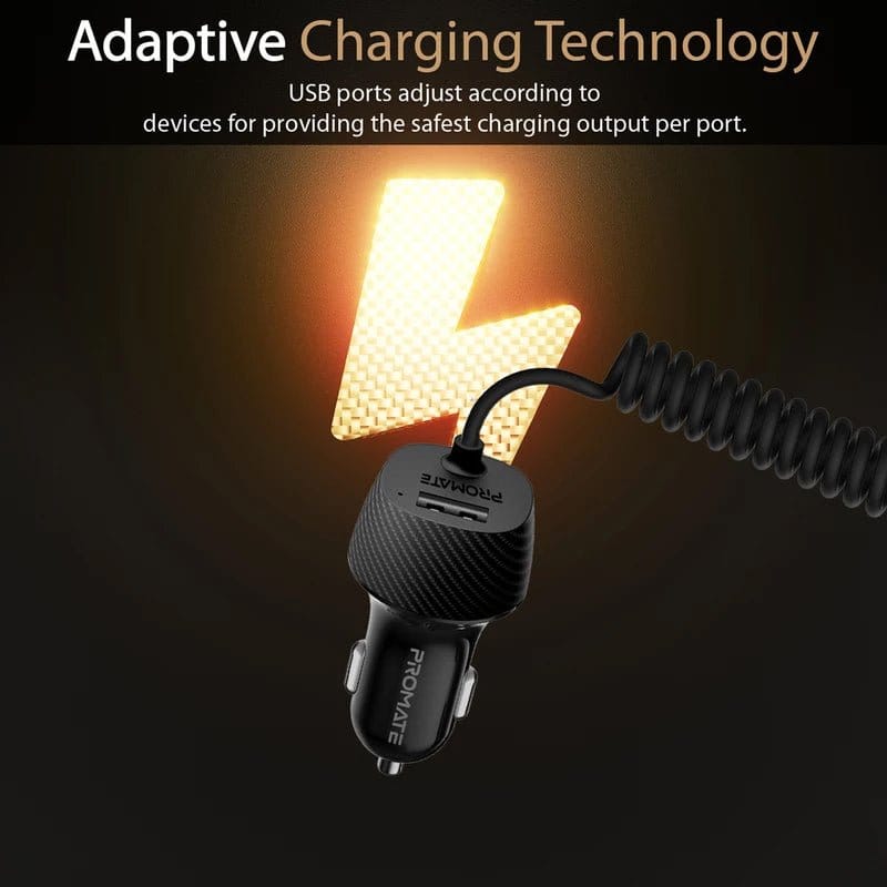 Promate Power & Charging Accessories Promate 3.4A Dual Car Charger with USB-A Port & Lightning Charging Cable - Voltrip-i