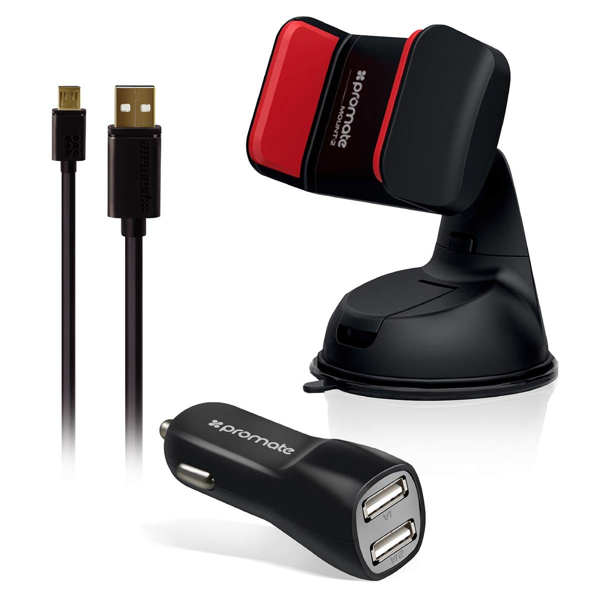 Promate Power & Charging Accessories Promate 3-in-1 Car Charger & Mount Accessory Kit - Carkit-HM