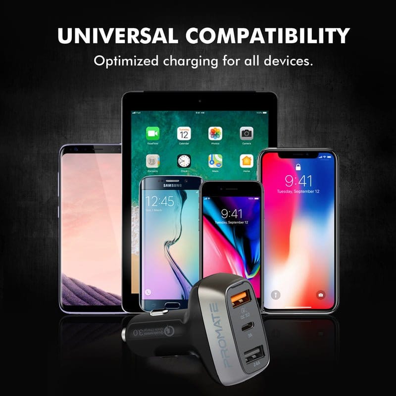 Promate Power & Charging Accessories Promate 30W Car Charger with QC3.0 and 3A USB-C Port - Scud-30
