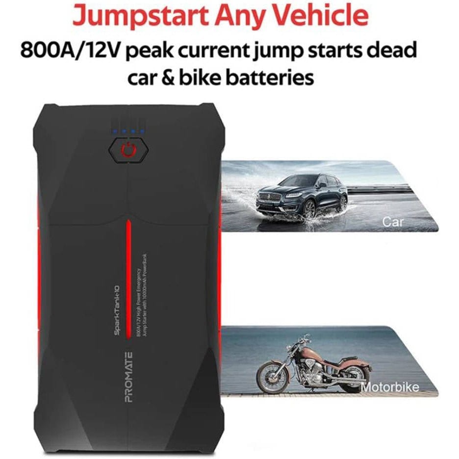 Promate Auto Battery Accessories Promate 800A/12V Car Jump Starter with 10000mAh Power Bank - SparkTank-10
