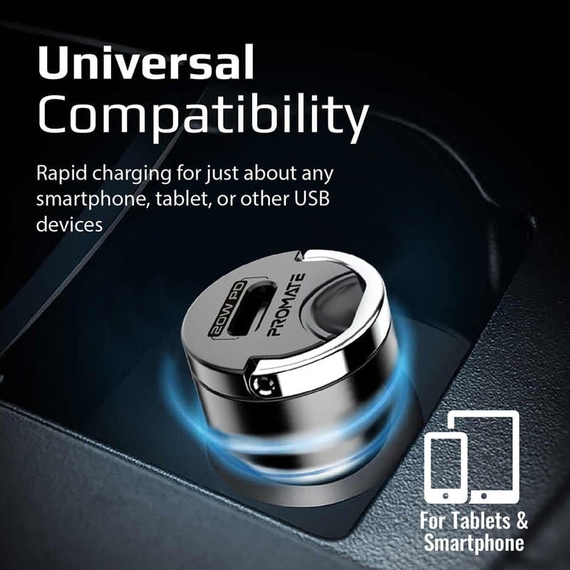 Promate Power & Charging Accessories Promate Car Charger with 20W Power Delivery - Bullet-PD20