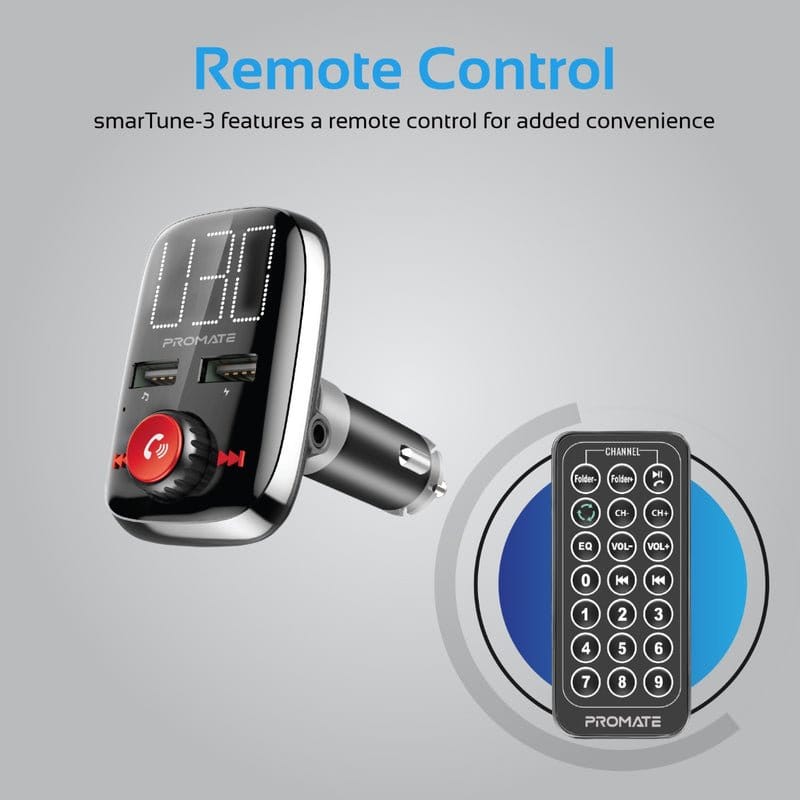 Promate Audio & Entertainment Promate Wireless In-Car FM Transmitter With Dual USB Charging Ports - SmarTune-3