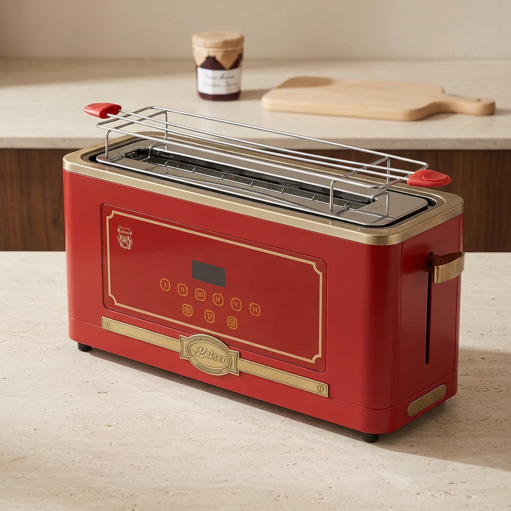 Red Kaiser toaster on a premium kitchen breakfast counter