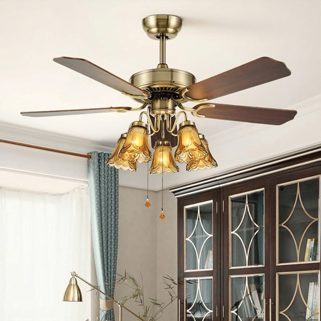 SM BuildPro Ceiling Lights Retro Leaf Antique Ceiling Fan Light With Remote Control - 7W