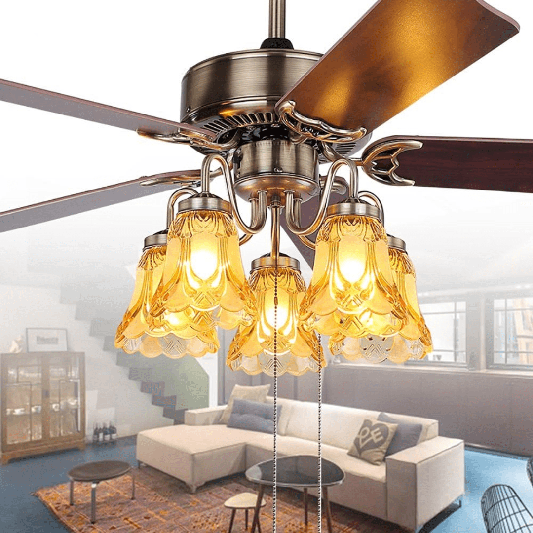 SM BuildPro Ceiling Lights Retro Leaf Antique Ceiling Fan Light With Remote Control - 7W