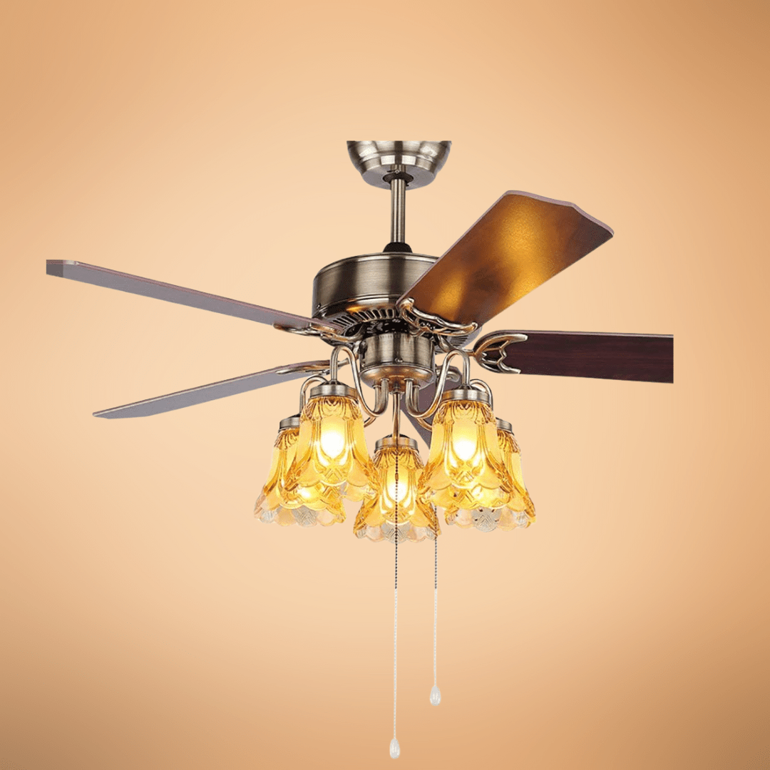 SM BuildPro Ceiling Lights Retro Leaf Antique Ceiling Fan Light With Remote Control - 7W