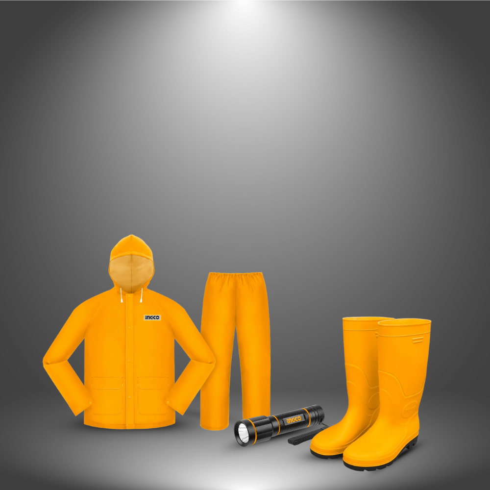 SM Bundles - Tools Specialty Safety Equipment Rain Ready Kit - Safety Rain Boots, Rain Suit & Waterproof LED Flashlight