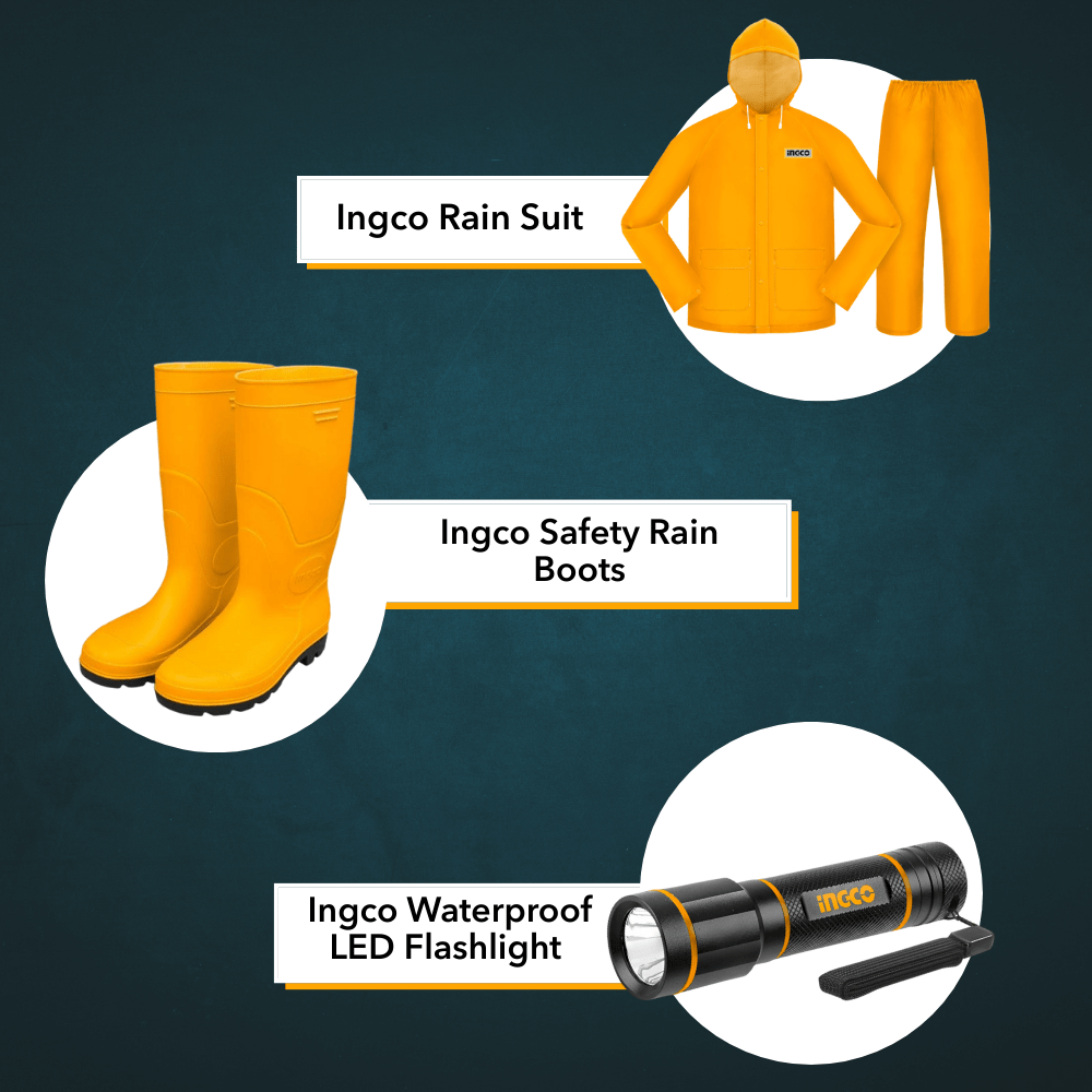 SM Bundles - Tools Specialty Safety Equipment Rain Ready Kit - Safety Rain Boots, Rain Suit & Waterproof LED Flashlight