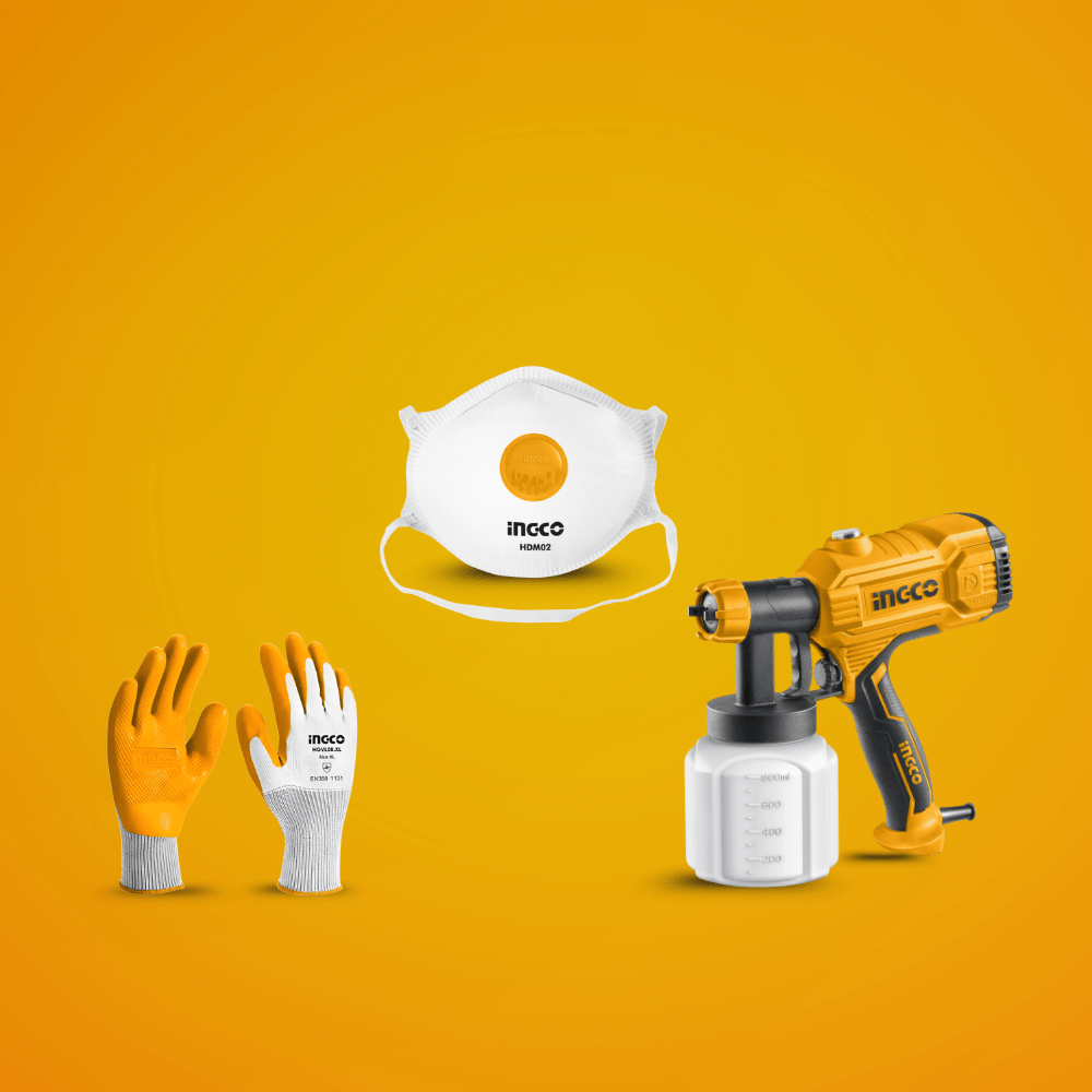 SM Bundles - Tools Specialty Safety Equipment Spray Safe Pro Kit - Electric Spray Gun 450W with 800ml Container, 12 Pieces Dust Mask with Breath And Industrial Latex Gloves