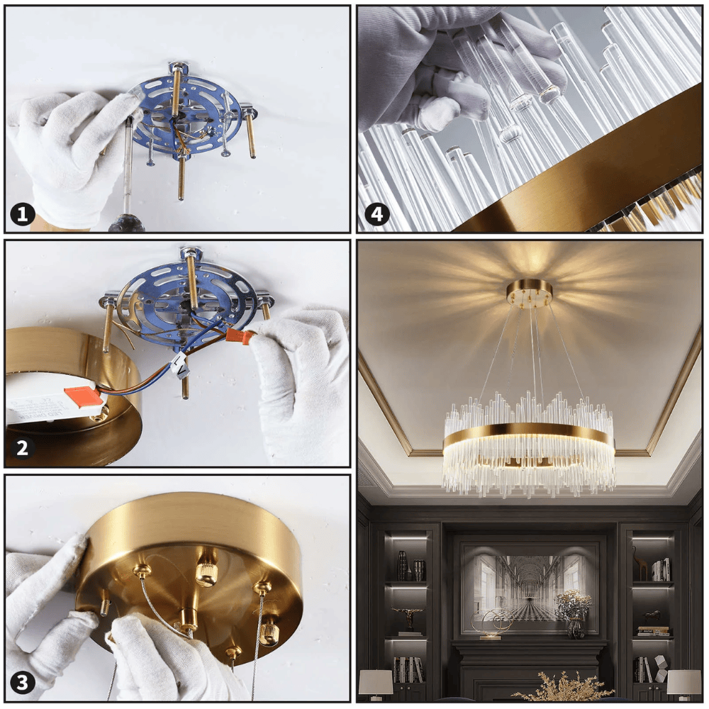 SM Electrical Ceiling Lights Modern Crystal Chandelier, Round Crystal Gold LED Hanging Ceiling Light - ESC-SJD-A-800