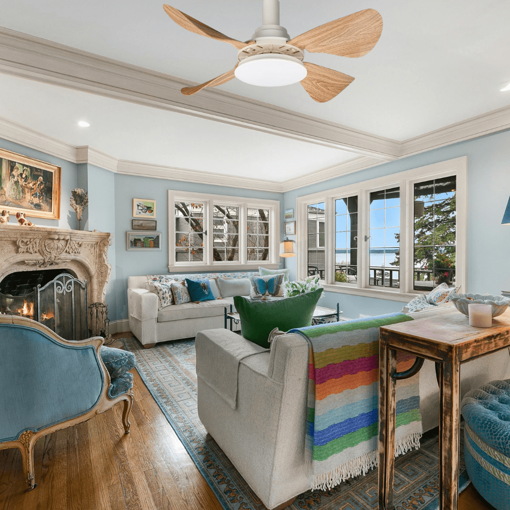 SM Electrical Ceiling Lights Modern Wooden Textured Art Blades Ceiling Fan Light - ESC-ZY-R620