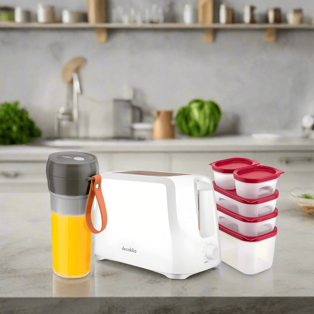 SM Essential Bundles Household Essentials Appliances Decakila DailyServe Combo - Cordless Portable Blender + 5 Pieces Food Storage Container + 2 Slots Toaster