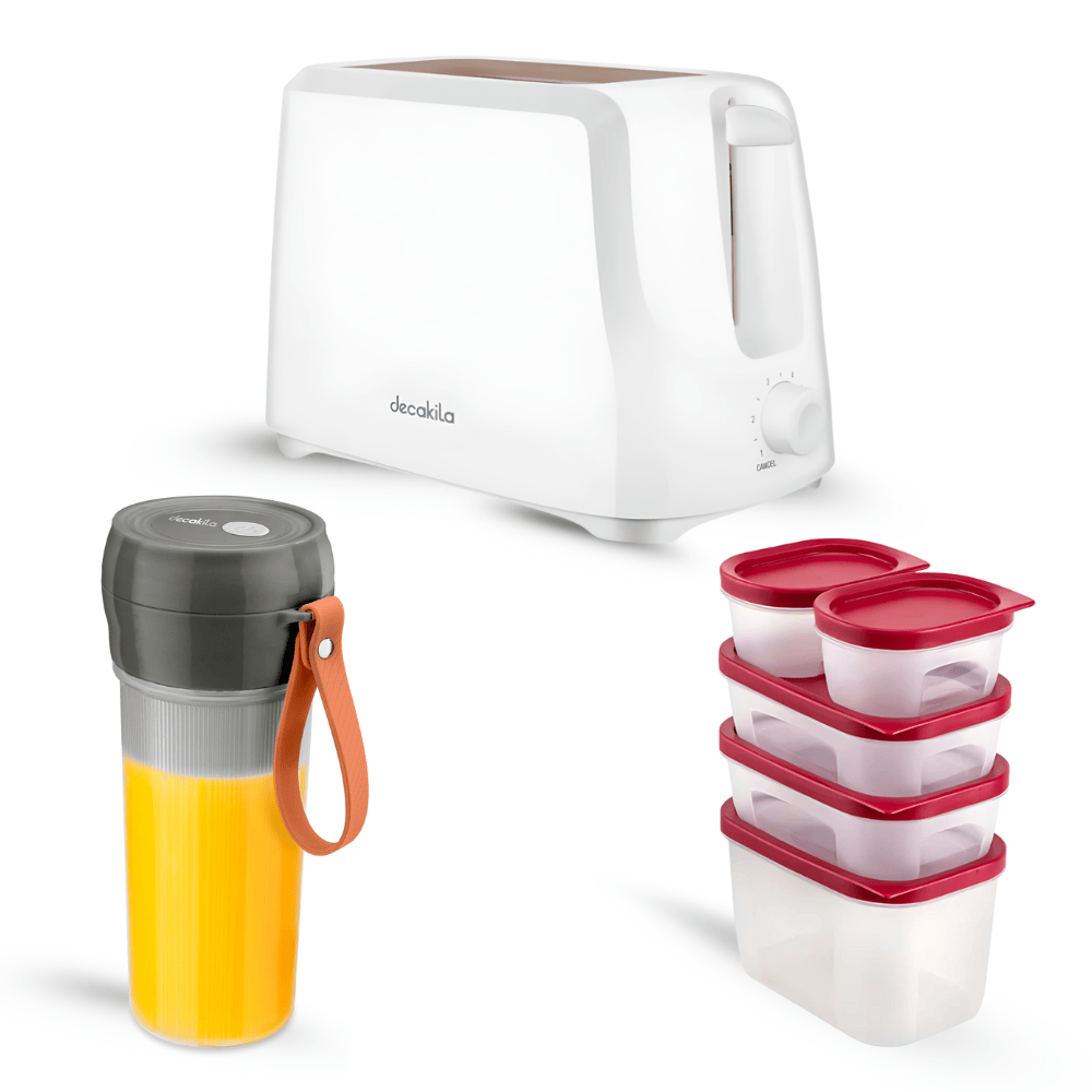 SM Essential Bundles Household Essentials Appliances Decakila DailyServe Combo - Cordless Portable Blender + 5 Pieces Food Storage Container + 2 Slots Toaster