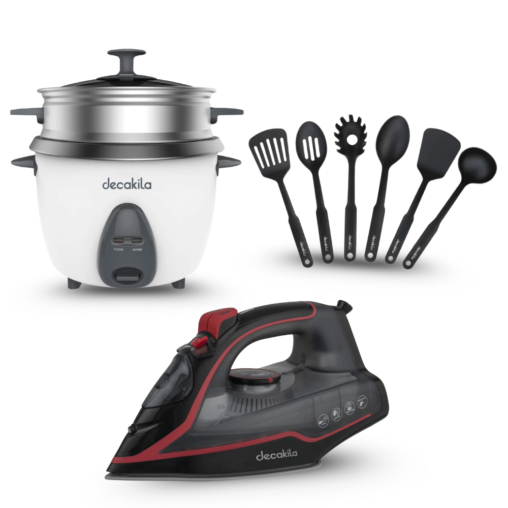 SM Essential Bundles Household Essentials Appliances Decakila Home Harmony Kit - Electric Iron, Rice Cooker, 6 Pieces Kitchen Utensils + Free Decakila T-Shirt