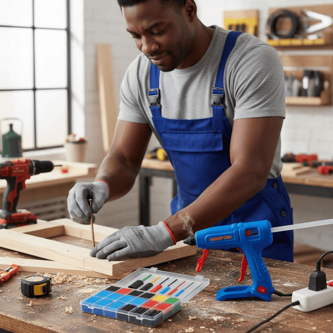 SM Essential Bundles Fastening Materials Bundle Fastening & Bonding Pack - Wadfow 240 Pieces 6x70mm Chipboard Screws, 45W Glue Gun & 120 Pieces Heat Shrink Tubing Assortment