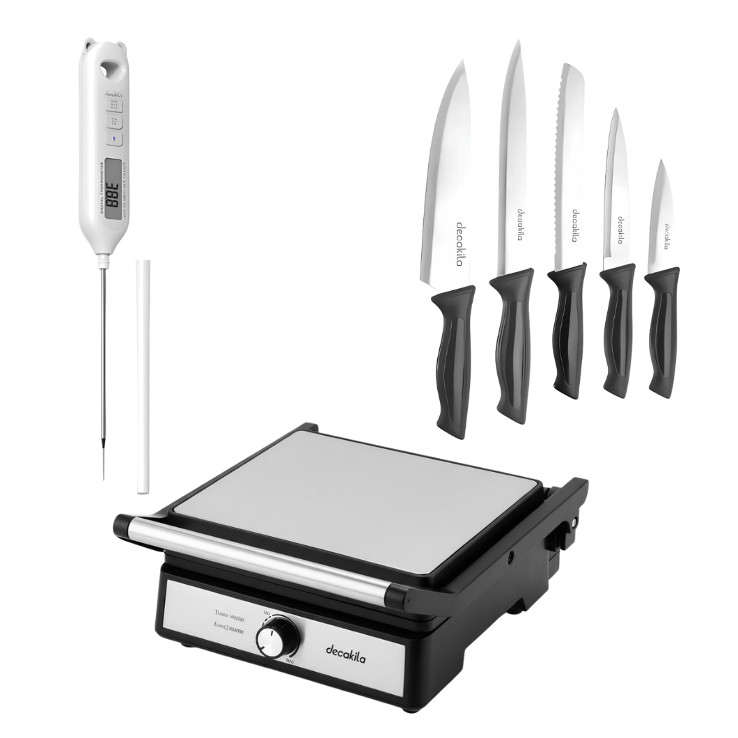SM Essential Bundles Kitchen Tools & Accessories KitchenGrill Set - Decakila Meat Thermometer + Decakila 5 Pieces Kitchen Knife + Decakila 2000W Contact Grill