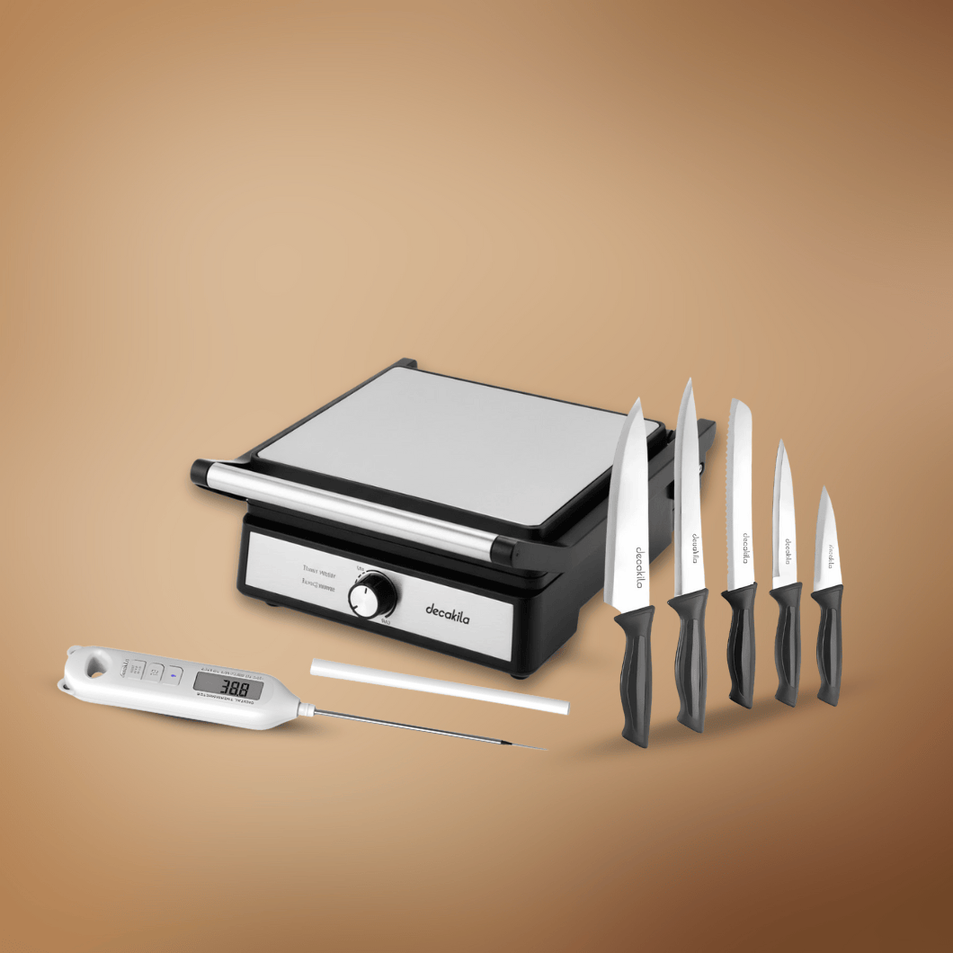 SM Essential Bundles Kitchen Tools & Accessories KitchenGrill Set - Decakila Meat Thermometer + Decakila 5 Pieces Kitchen Knife + Decakila 2000W Contact Grill