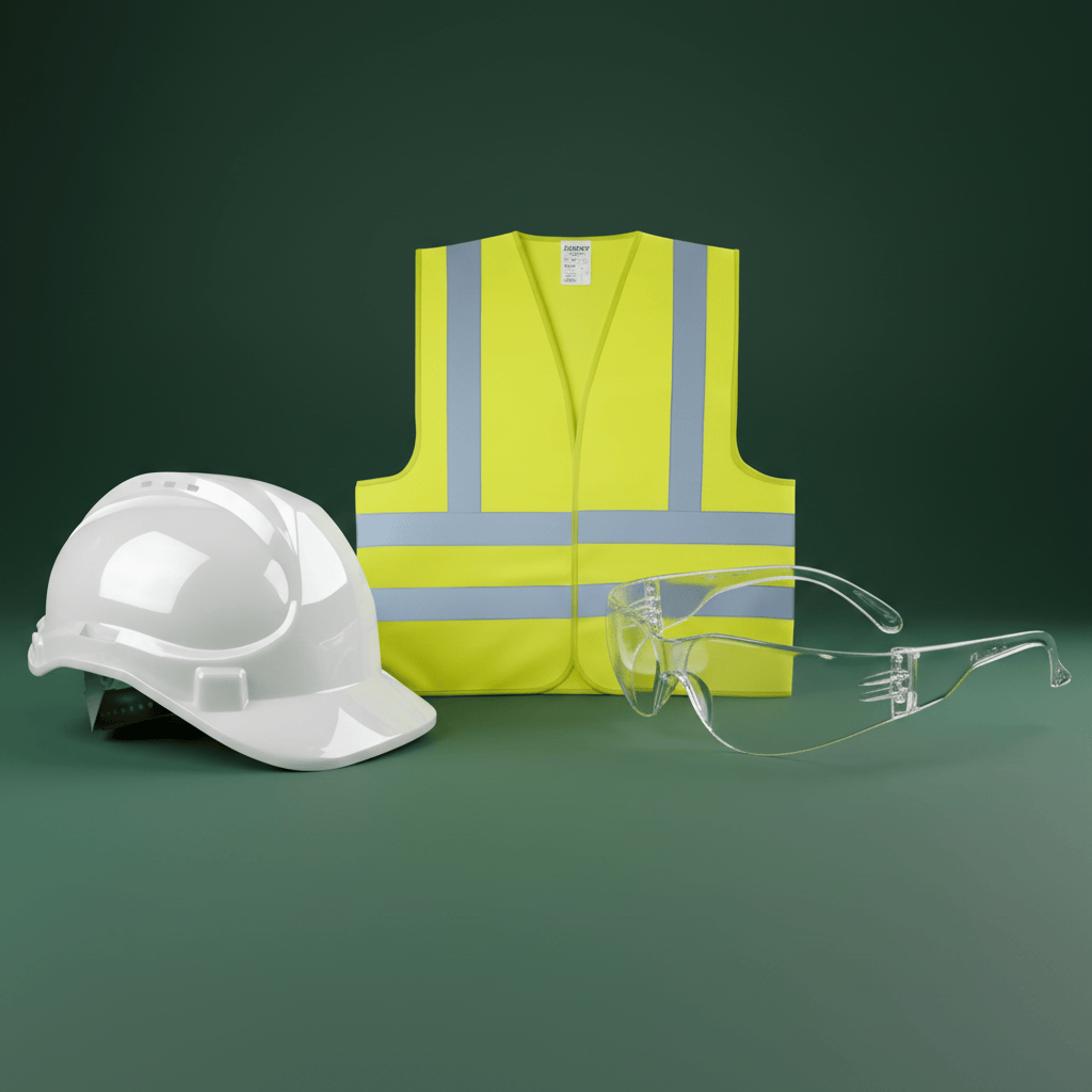 SM Essential Bundles Specialty Safety Equipment Site Safety Starter Kit - Dyllu Reflection Vest, Safety Goggles & Safety Helmet