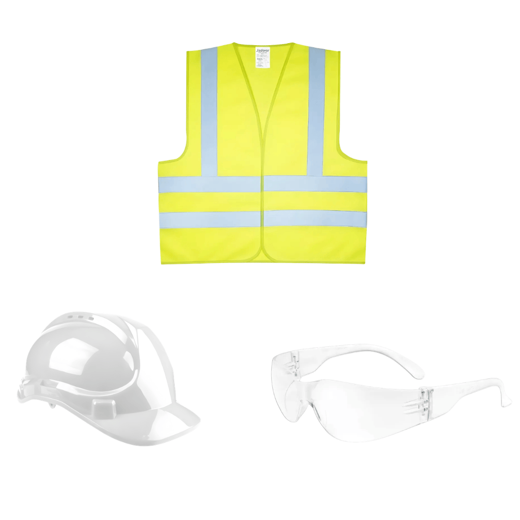 SM Essential Bundles Specialty Safety Equipment Site Safety Starter Kit - Dyllu Reflection Vest, Safety Goggles & Safety Helmet