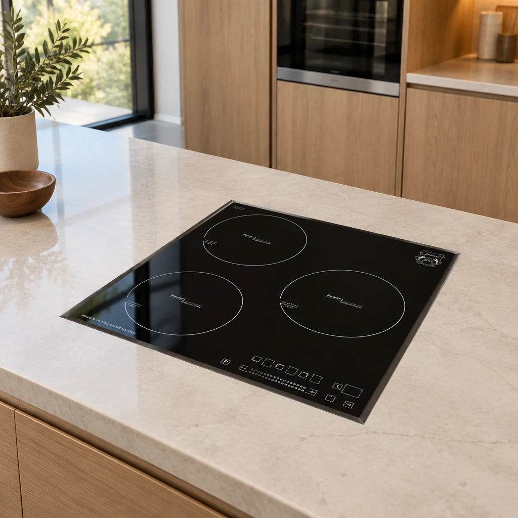 Kaiser Grand Chef three-zone induction hob fitted flush into a contemporary kitchen island