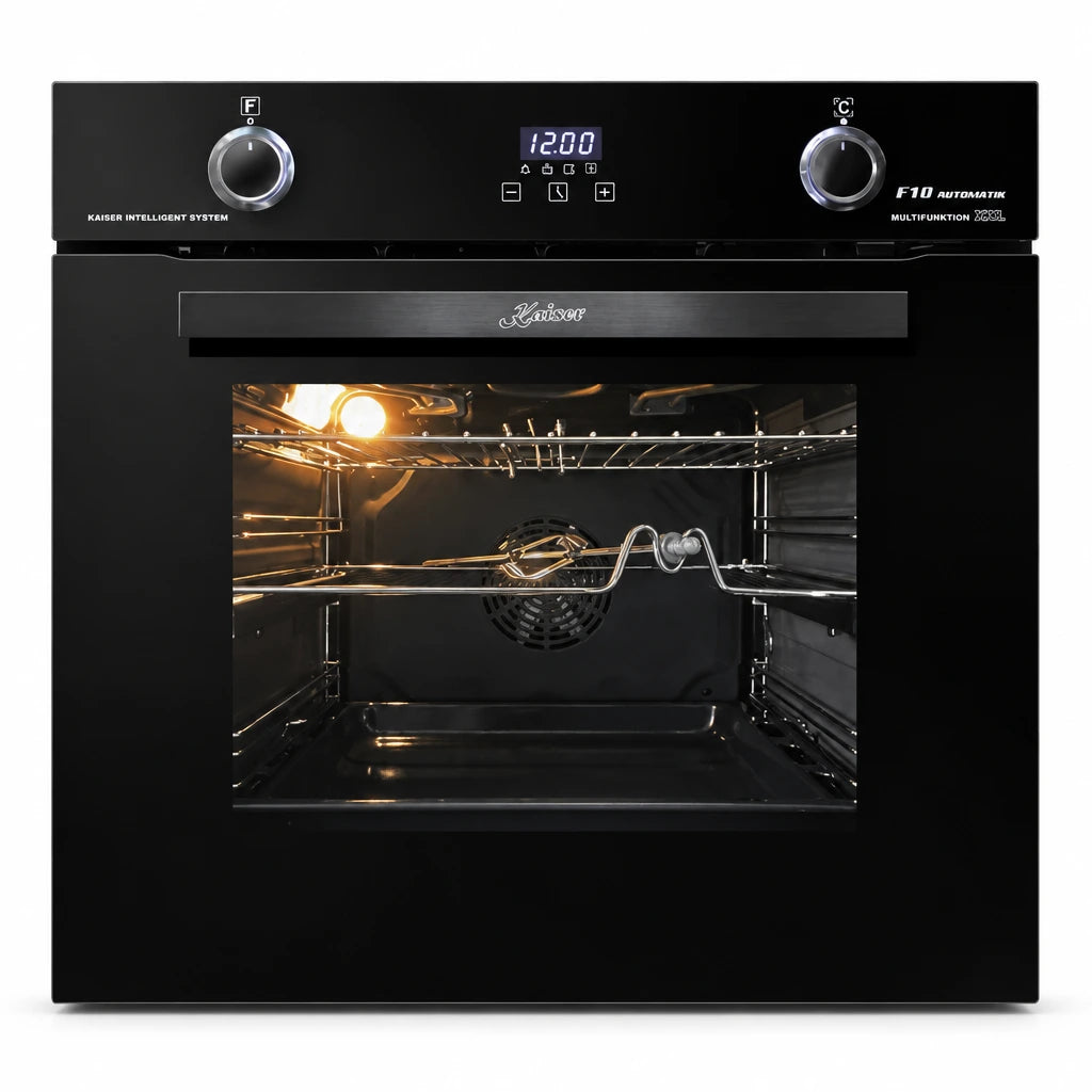 Kaiser EH 6367 S 79L black multifunction built-in electric oven with digital display and retractable controls